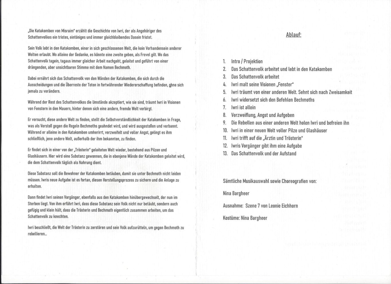 Programmheft zu "Die Katakomben von Misraim", Mittelteil